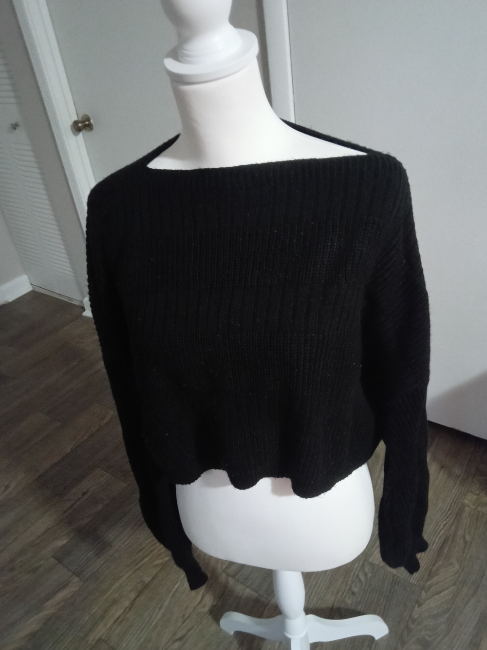 Jenifer Madsen Black Off-the-Shoulder Ribbed Sweater